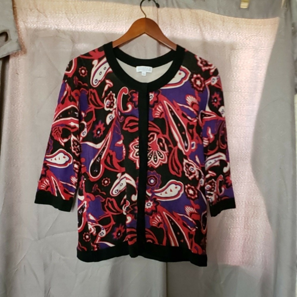 Joseph A. Sweater Womens Large Multicolor Paisley Crew Neck 3/4 Sleeve Knit